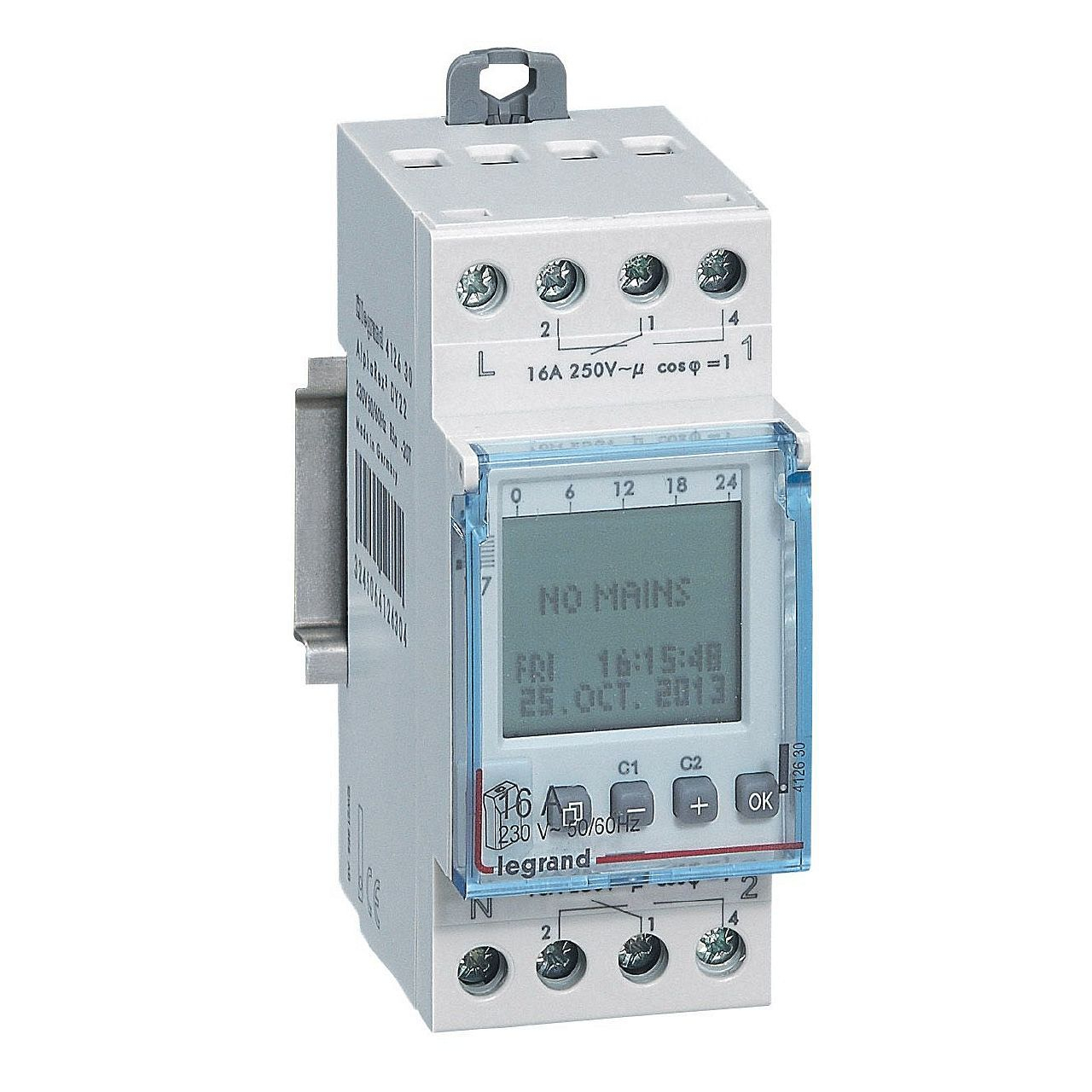Inter horaire digital modulaire programmable annuel - 2 sorties 16A - 230V~