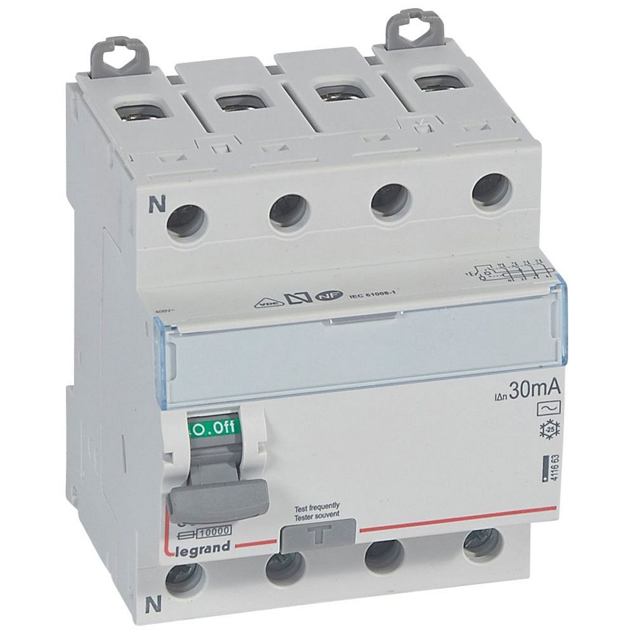 Interrupteur différentiel DX³-ID haut/bas vis - 4P 400V~ 80A typeAC 30mA - 4 mod