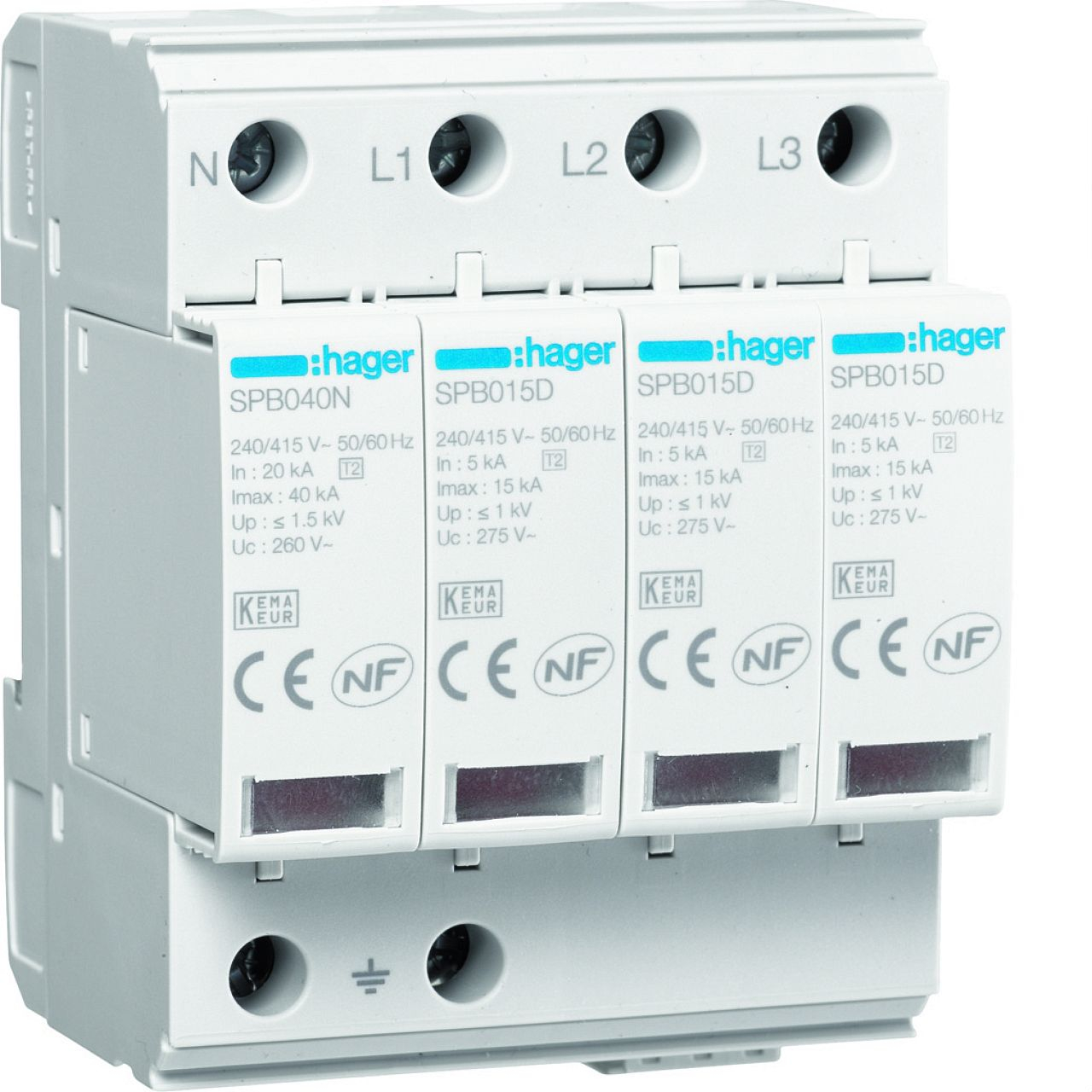 Parafoudre 4P T2 TNS/TT Uc 275V In 5kA Imax 15kA telesignalisation