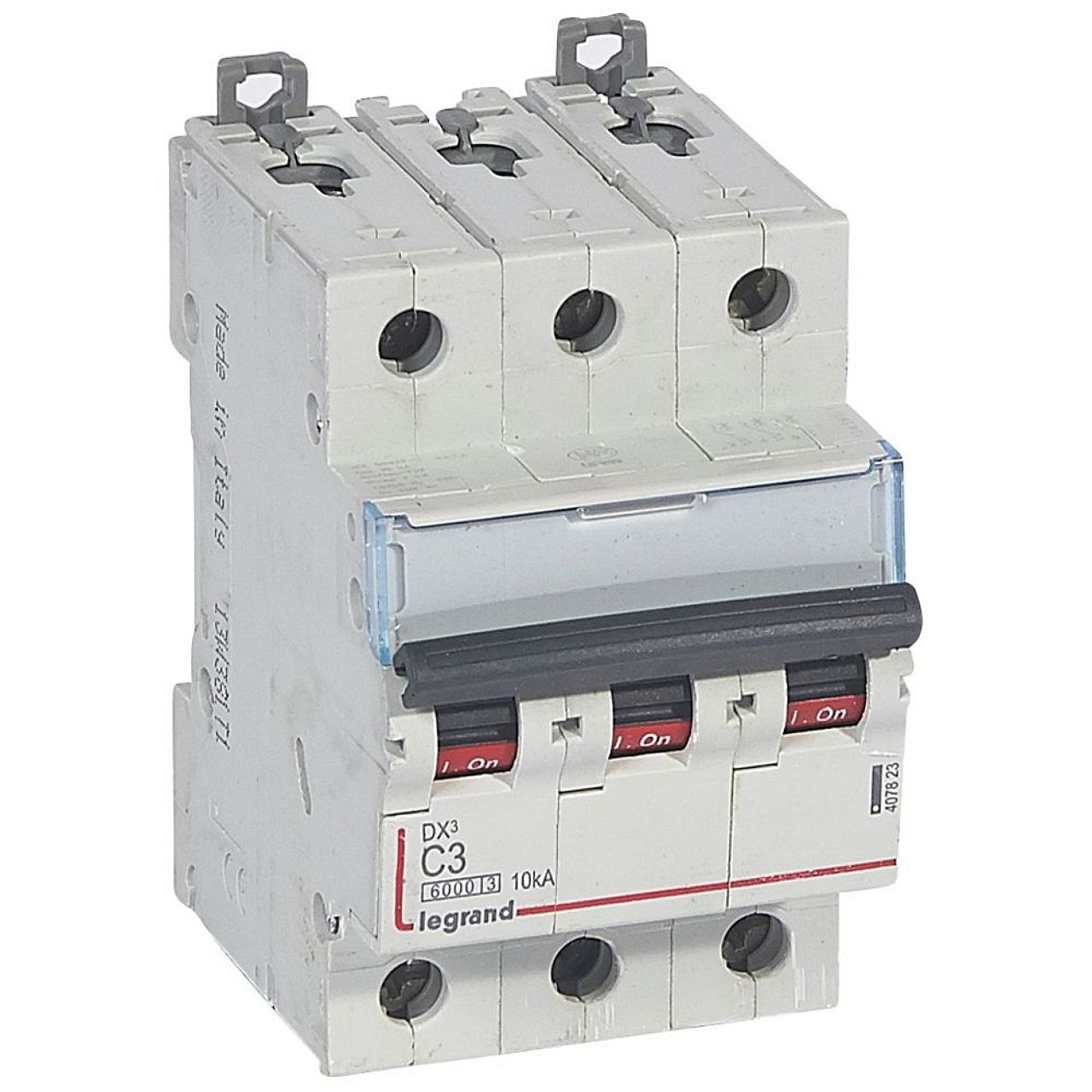 Disjoncteur DX³ 6000 -vis/vis-3P- 400V~-3A-10kA-courbeC-peigne HX³ trad 4P -3M