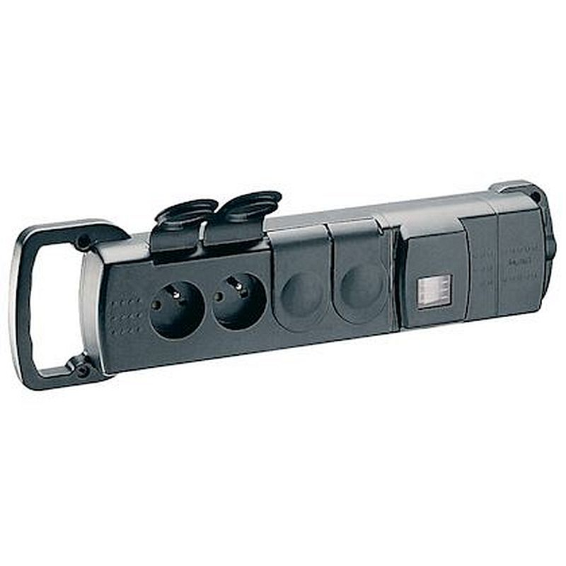 Bloc multiprise caoutchouc 4x2P+T à poignée de transport + interrupteur à voyant