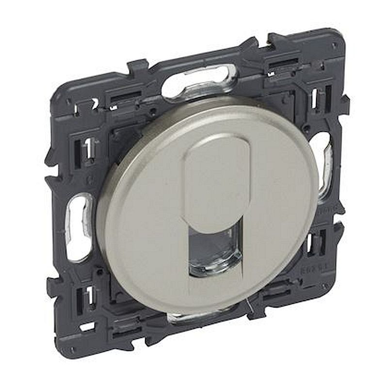 Prise RJ45 catégorie5e FTP Céliane avec enjoliveur titane et support