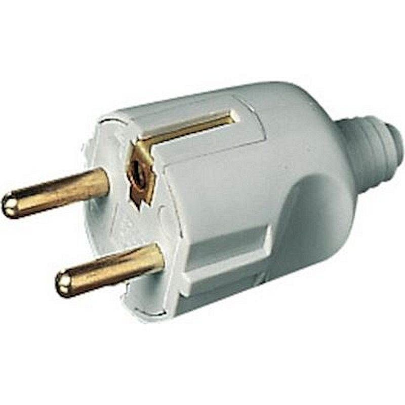 Fiche mâle 16A 2P+T double terre gris