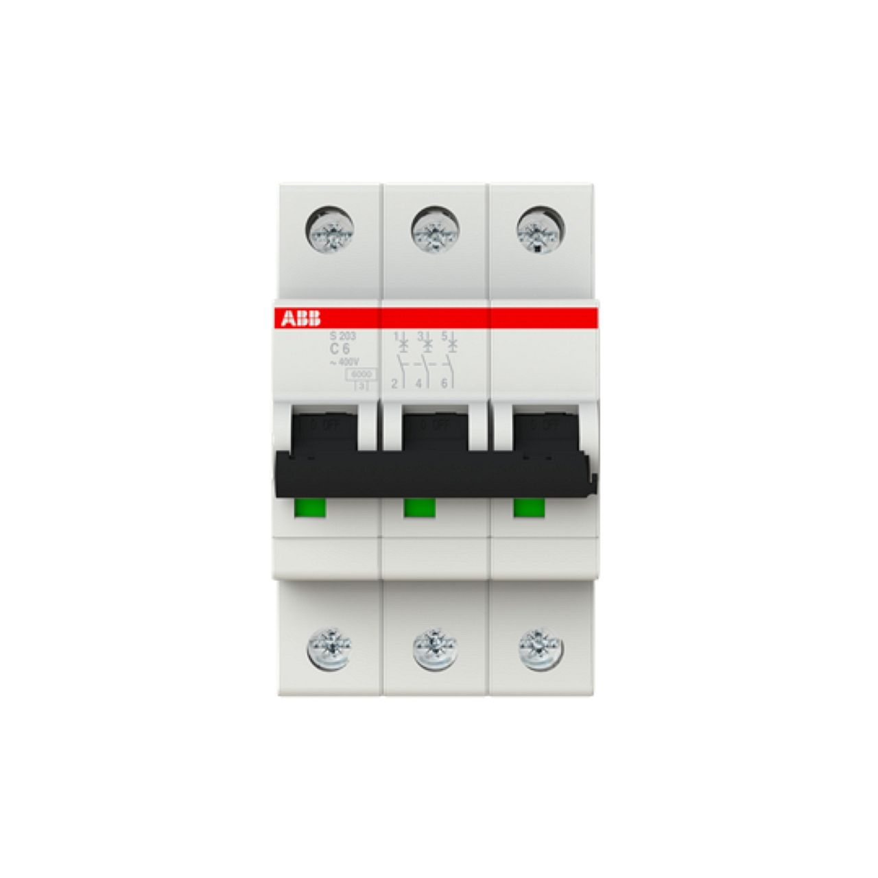 Disjoncteur S203 3P 6A Courbe C Raccordement à vis - 10KA (3Modules)