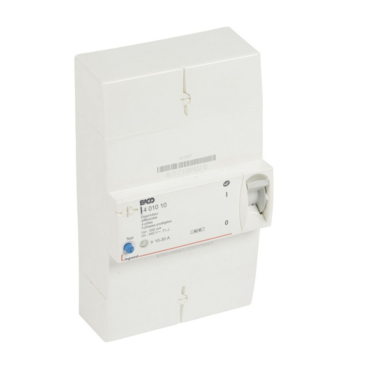 Disjoncteur branchement Enedis tétrapolaire différentiel 500mA instantané - 30A