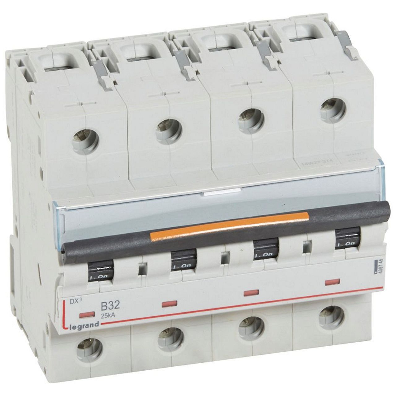 Disj. DX³ 25kA arrivée haute, départ bas à vis 4P 400V~ - 32A courbe B 6 modules