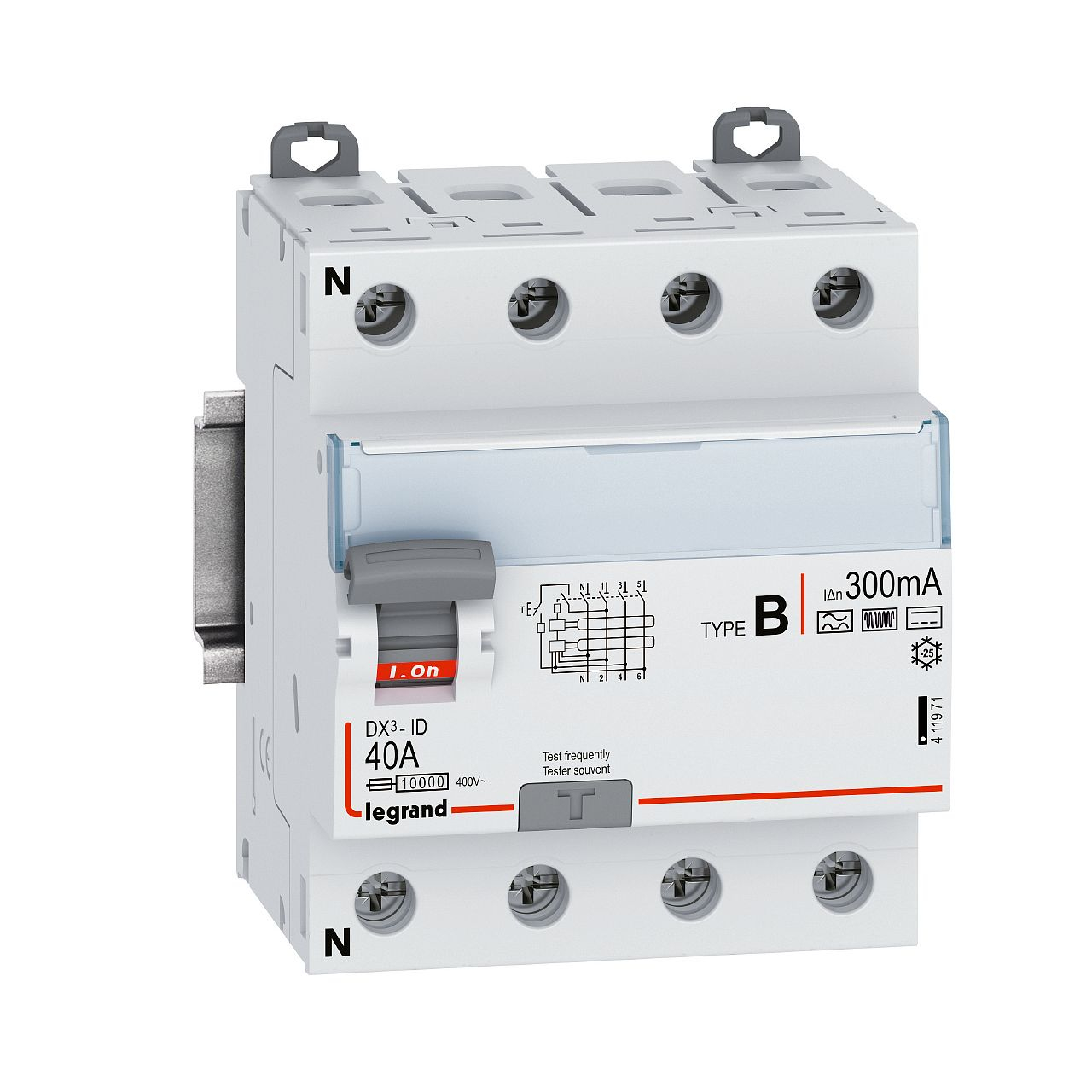 Interrupteur différentiel DX³-ID vis - 4P 40A TypeB 300mA - 4 modules