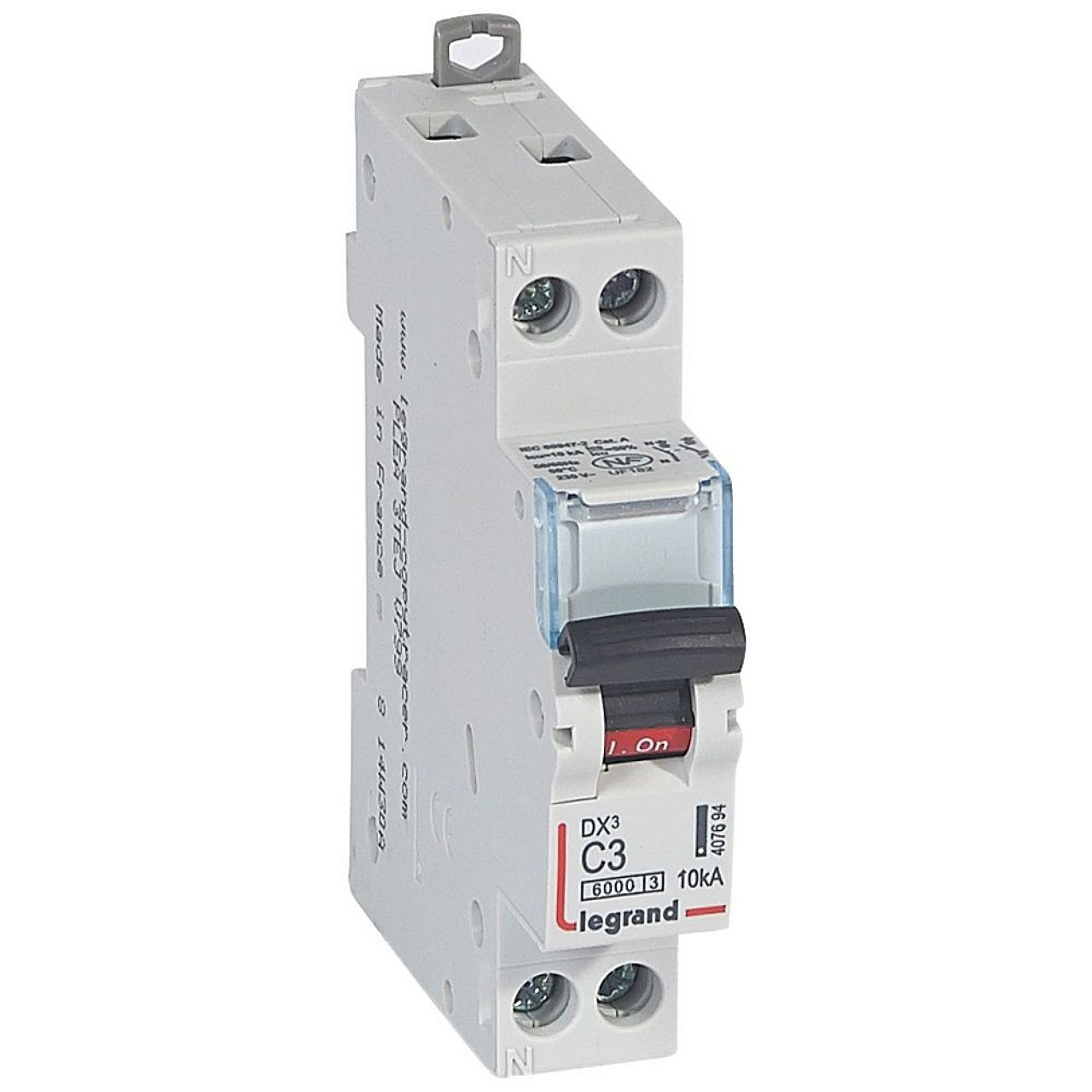 Disj. DX³ 6000kA 10kA arrivée haute/départ bas à vis 3A -courbe C -1 module