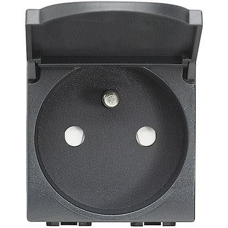Prise 2P+T avec couvercle Livinglight à bornes à vis - Anthracite - 2 modules