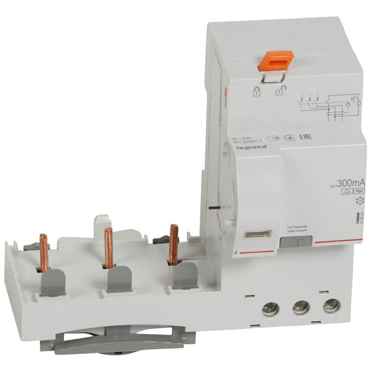 Bloc diff adaptable à vis DX³ pour disj. 1,5 mod/pôle 3P 400V~ 63A typeF 300mA