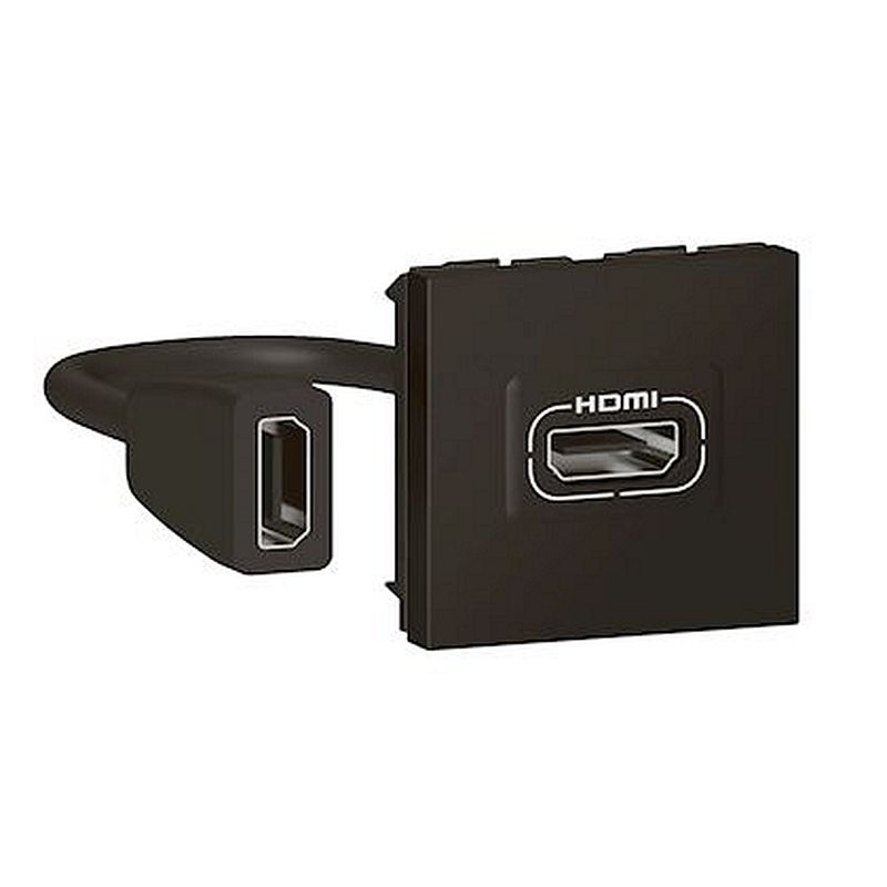 Prise HDMI Type-A version 2.0 préconnectorisée Mosaic 2 modules - noir mat