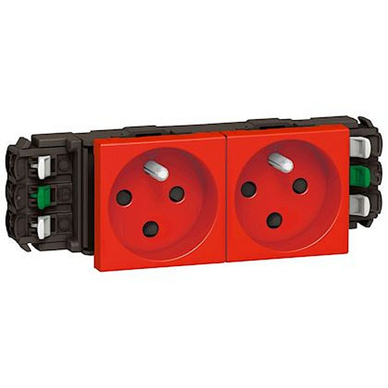 Double prise 2P+T à détrompage Mosaic 4 modules pour goulottes monobloc - rouge