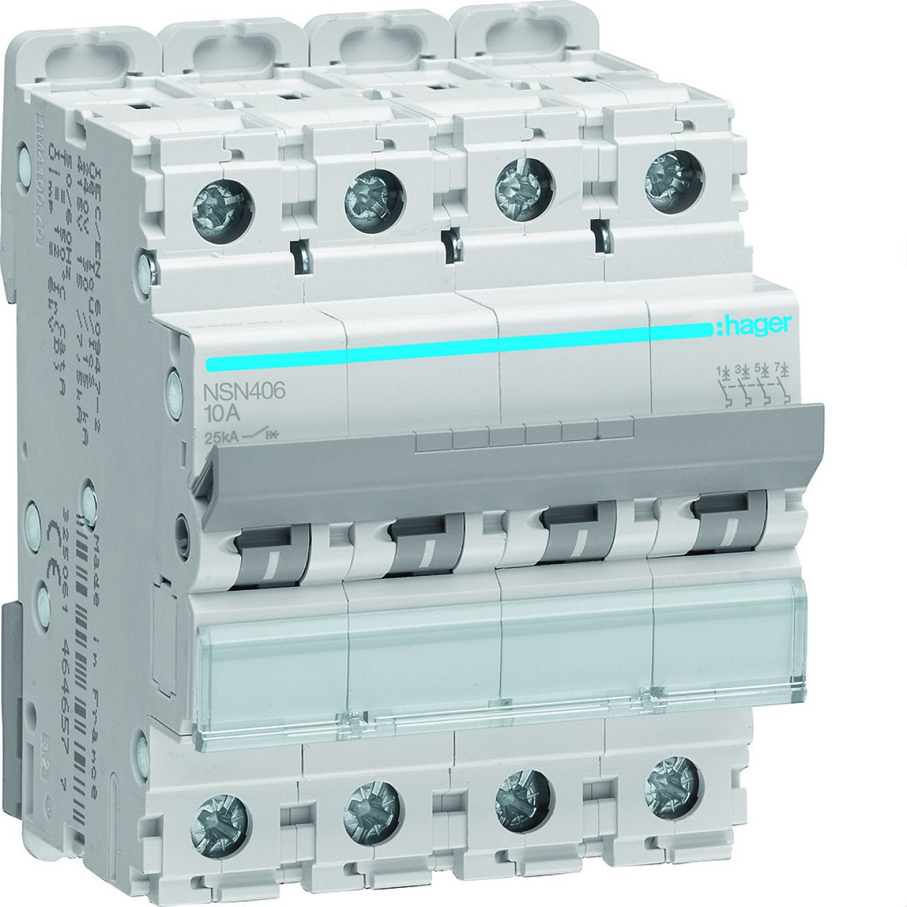 Disjoncteur 4P 25kA courbe D - 6A 4 modules