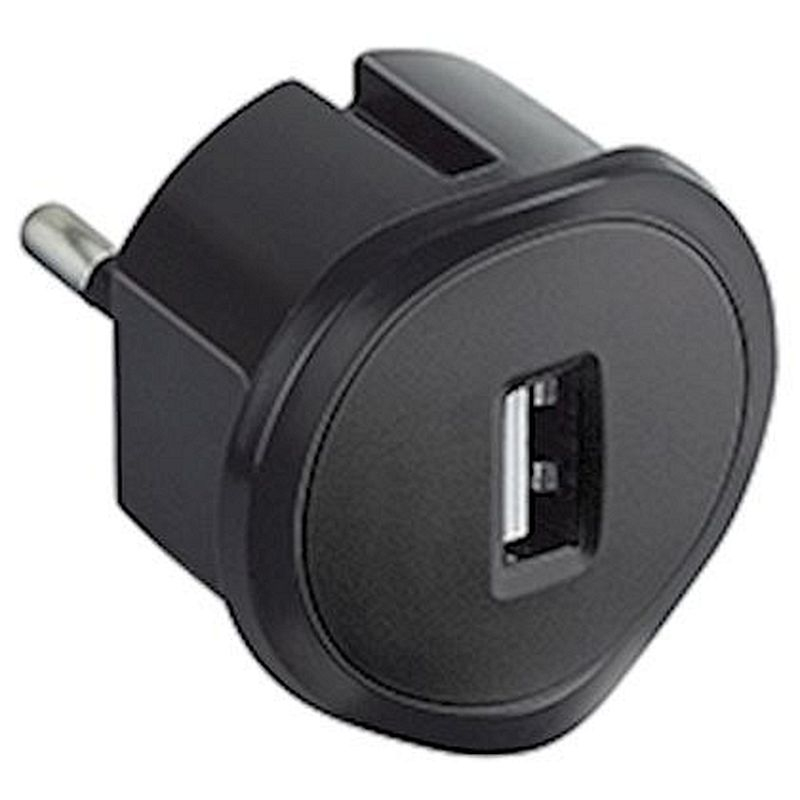 Chargeur USB 5V 1,5A maximum avec fiche 2P 10A et encombrement réduit - noir
