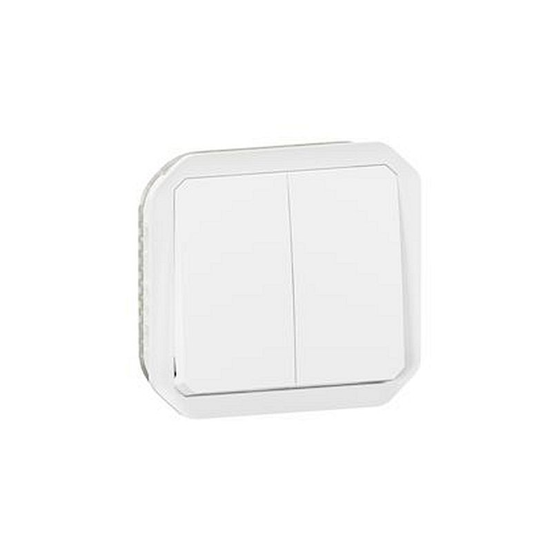 Commande double interrupteur ou poussoir Plexo composable blanc