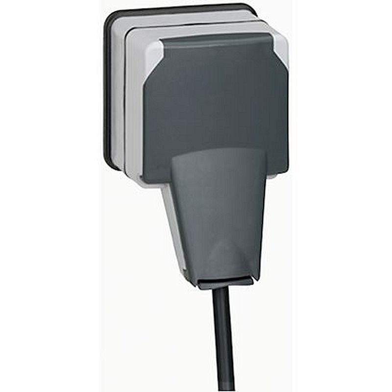 Prise de courant 2P+T volet IP66 fiche engagée Plexo complet 16A 250V~ - gris