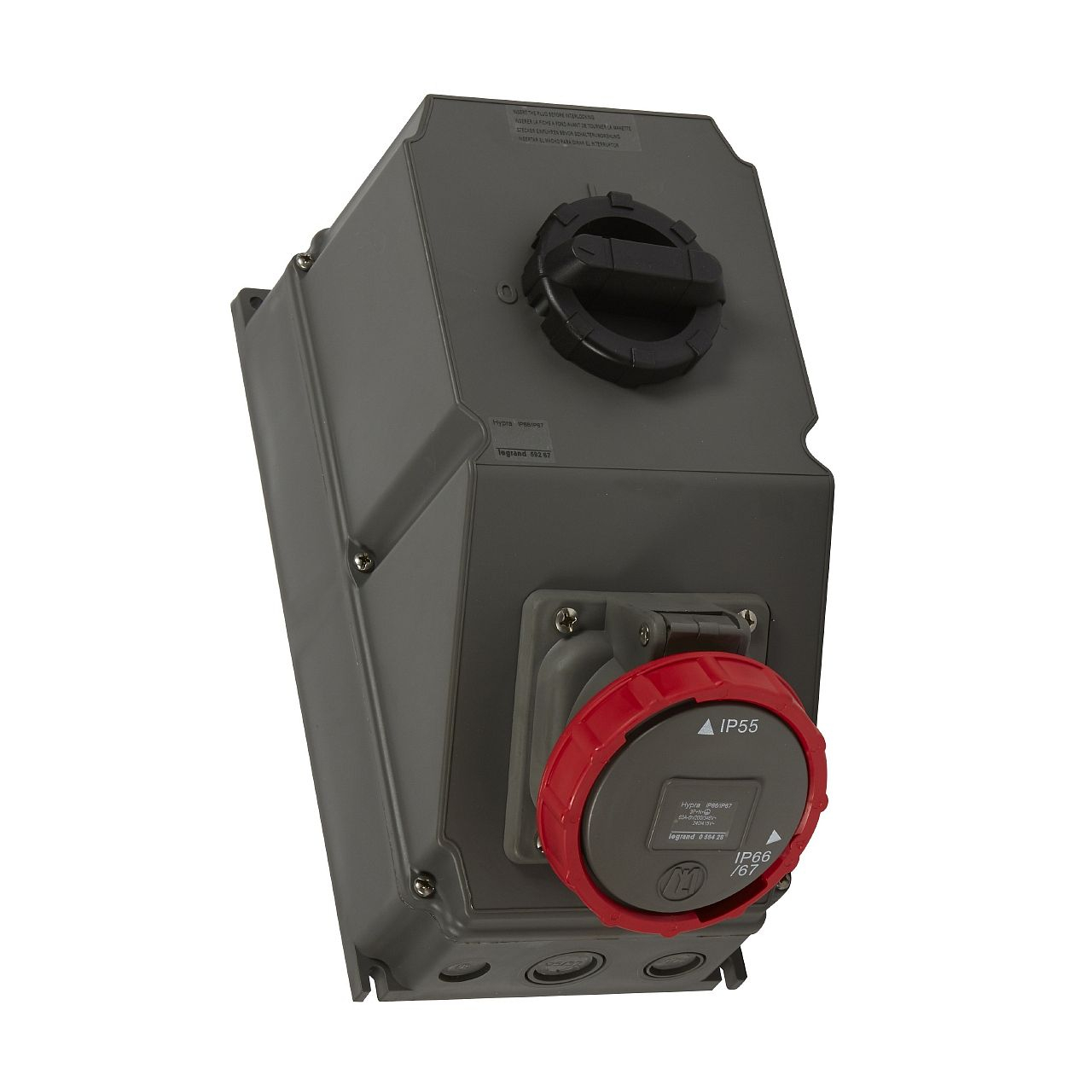 Coffret monoprise Hypra IP66/67-55 -1x3P+N+T 63A 380V~ à 415V~ 3P+N+T et 1 inter