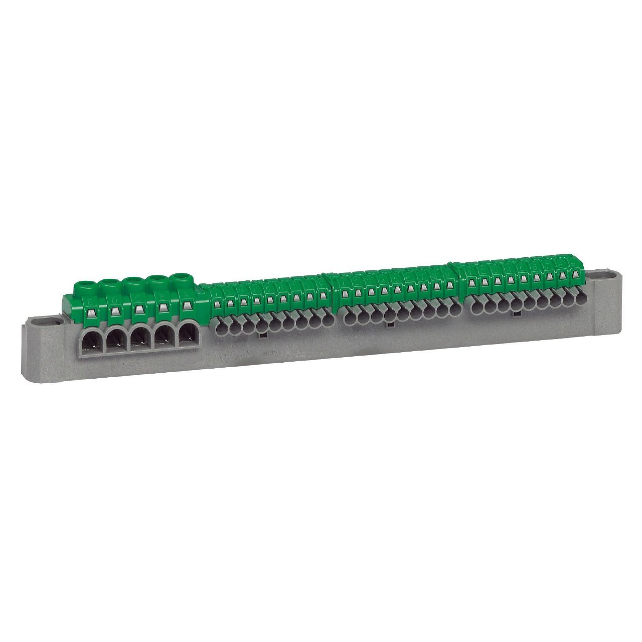 Bornier de répartition IP2X terre 5 connexions 6mm² à 25mm² - longueur 227mm