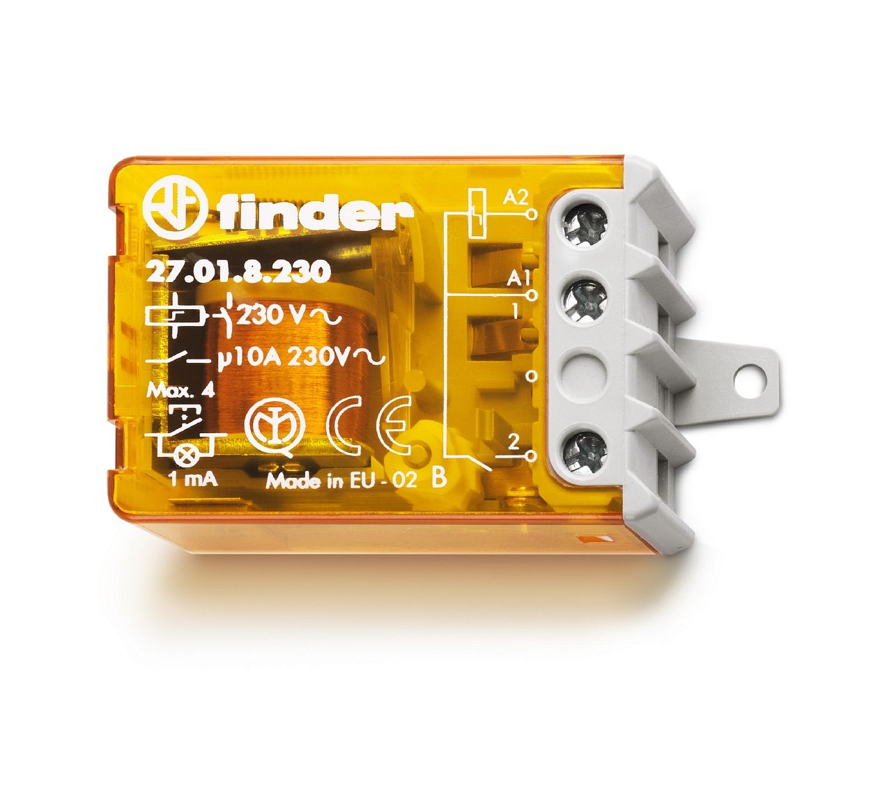 Télérupteur de boîte 1NO 10A 230V AC, alim commune circuits bobine et contacts