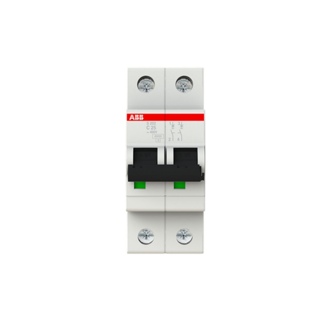 Disjoncteur S202 2P 25A Courbe C Raccordement à vis - 10KA (2Modules)