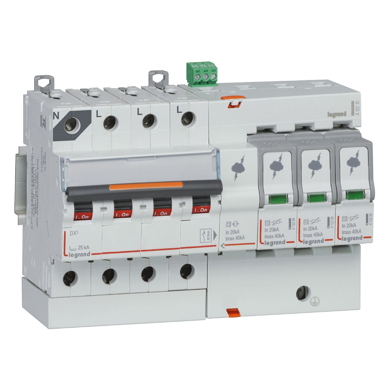 Parafoudre protection de court-cicuit typeT2 Imax 40kA - 3P+N 320V~ - 8 mod