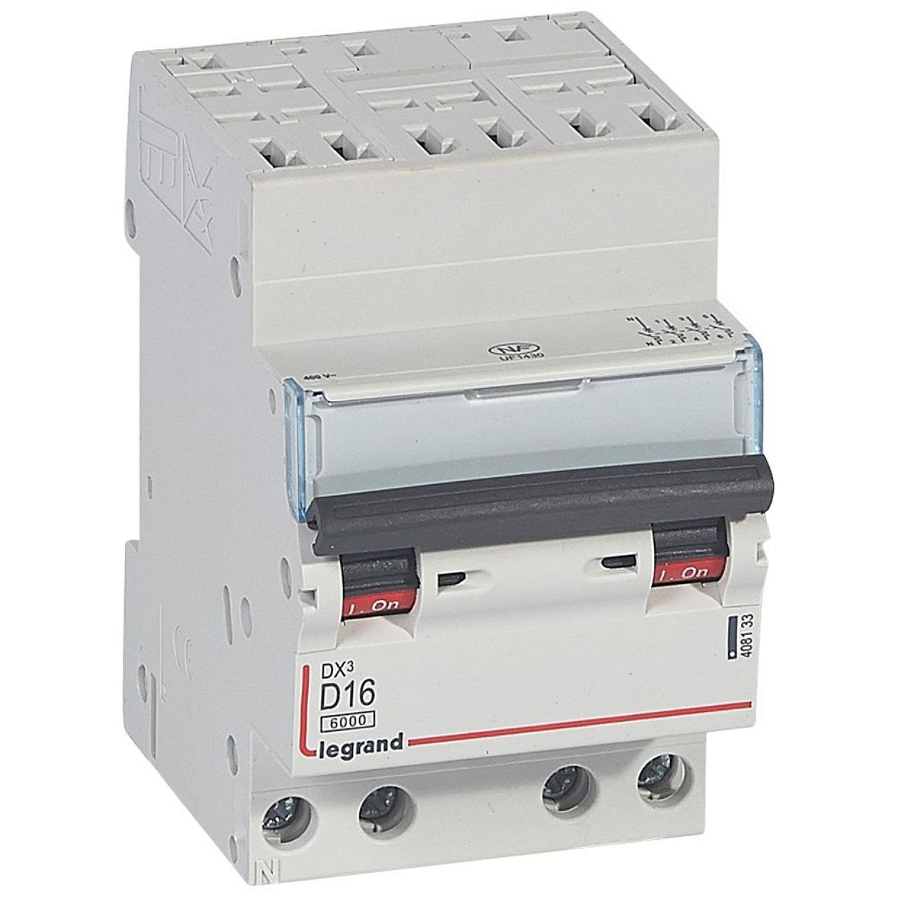 Disjoncteur DX³ 6000-auto/vis-4P-400V~-16A-10kA-courbe D-peigne HX³ opti 4P -3M