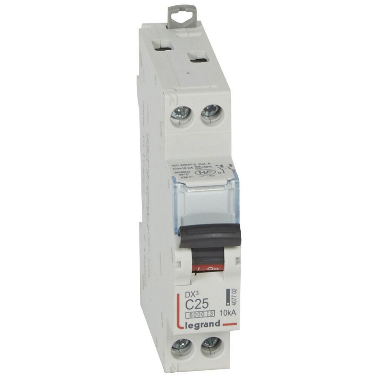 Disj. DX³6000 10kA arrivée haute/départ bas vis U+N 230V~ 25A courbe C -1 mod