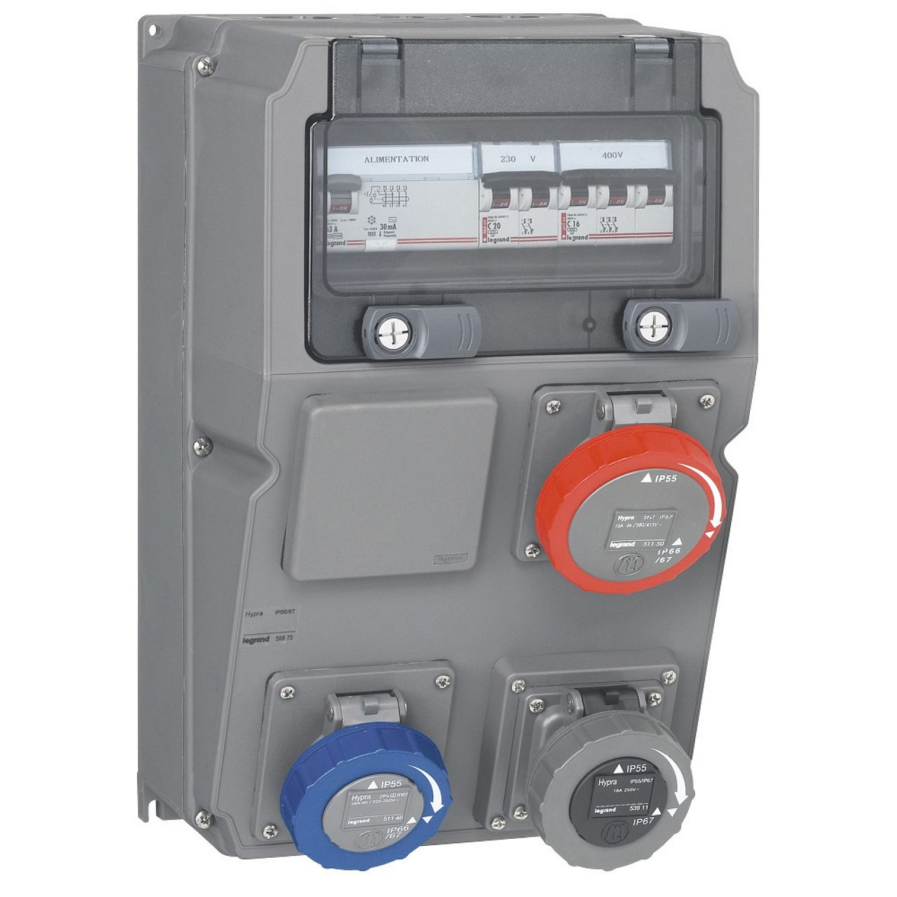 Coffret multiprise Hypra IP66/67-55 -3prises dont prise 16A 3P+T+disj+inter diff