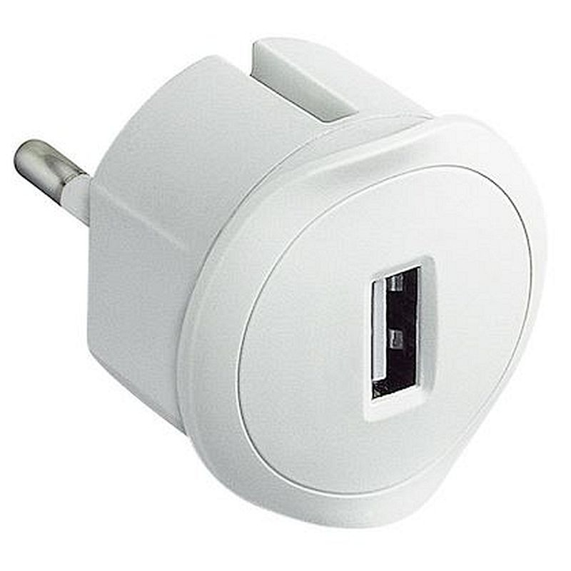 Chargeur USB 5V 1,5A maximum avec fiche 2P 10A et encombrement réduit - blanc