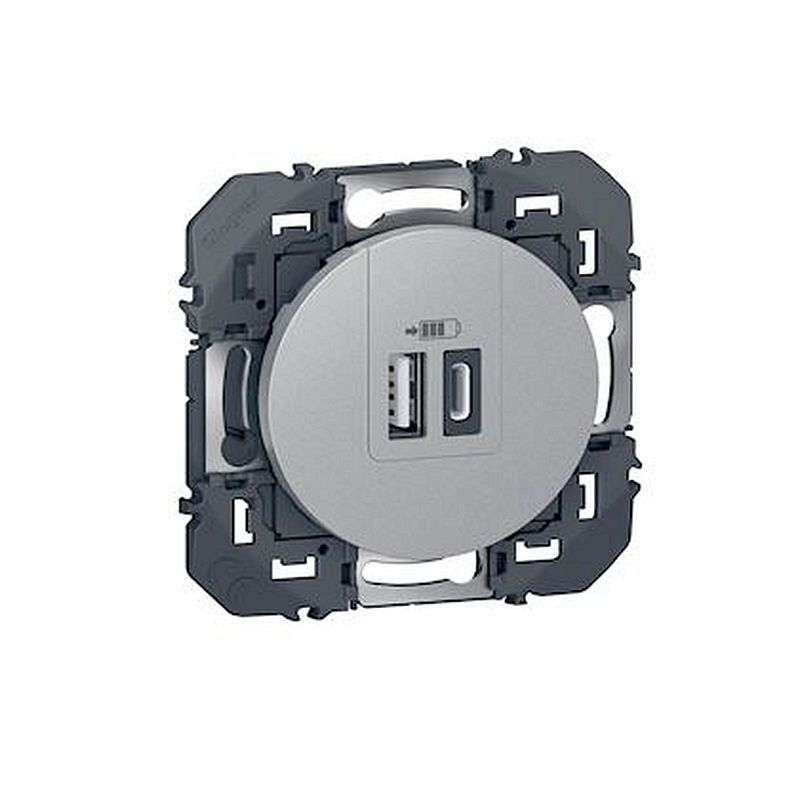 Double chargeur USB 1 Type-A + 1 Type-C dooxie 3A finition alu