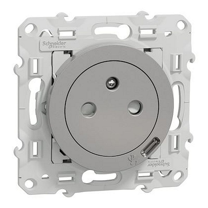 Odace - Prise affleurante + usb C10.5W - aluminium
