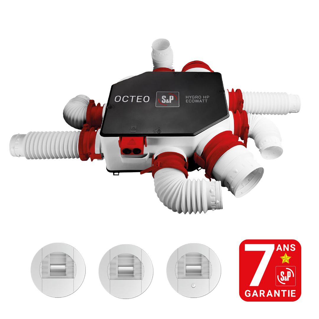 Kit VMC simple flux hygroréglable - OCTEO HYGRO ECOWATT HP 2+ KIT HB - 607912 S&P UNELVENT - 607912 