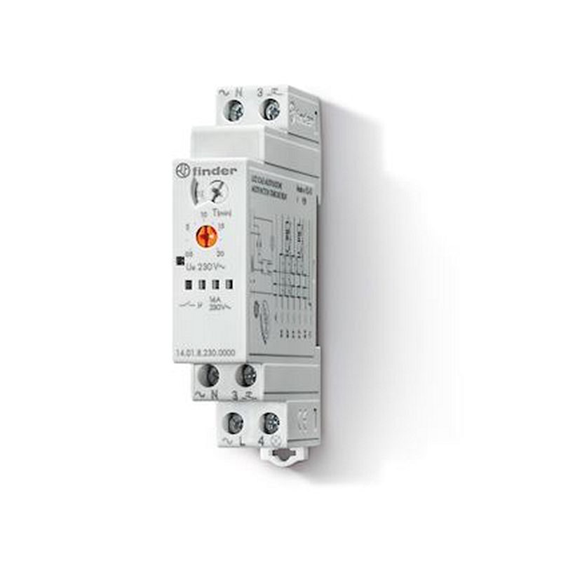 Minuterie cage d'escalier 8 fonctions 1NO 16A 230V AC, 30s à 20 minutes