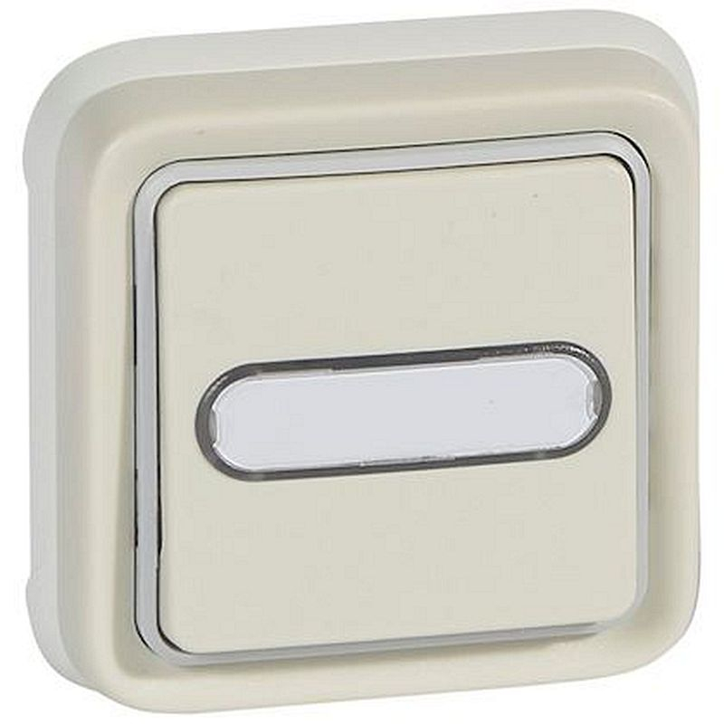 Poussoir inverseur lumineux porte-étiquette Plexo complet IP55 encastré - blanc