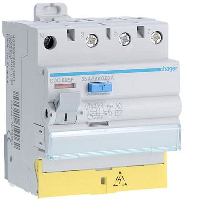 Interrupteur différentiel 3P+N 25A 30mA type AC à bornes décalées